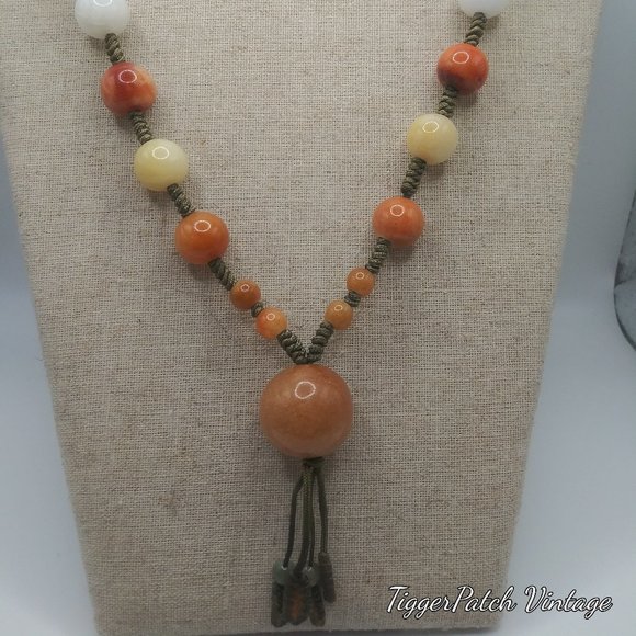 Carnelian, Jadeite, Quartz Bead Shamballa Necklace - Picture 1 of 7